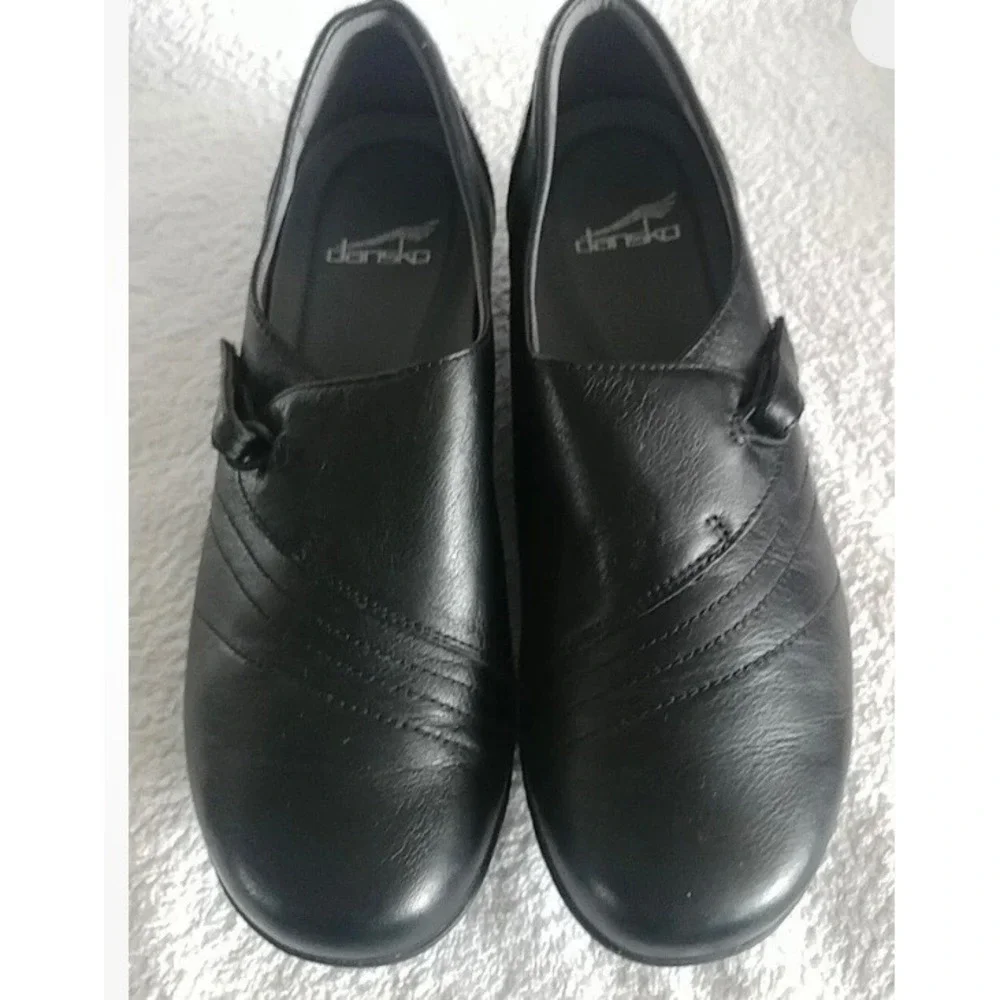 Dansko Black Leather Slip On Pleated Comfort Loafers 5500020200 Size 37